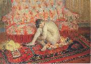 Henri Lebasque Prints Nude on Red Carpet, oil on canvas